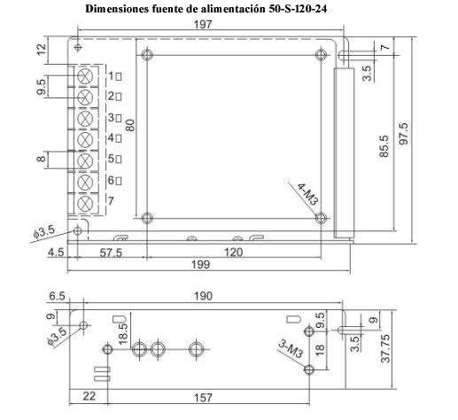 Dimensiones fuente de alimentación conmutada S-120-24 120W 24V 5A